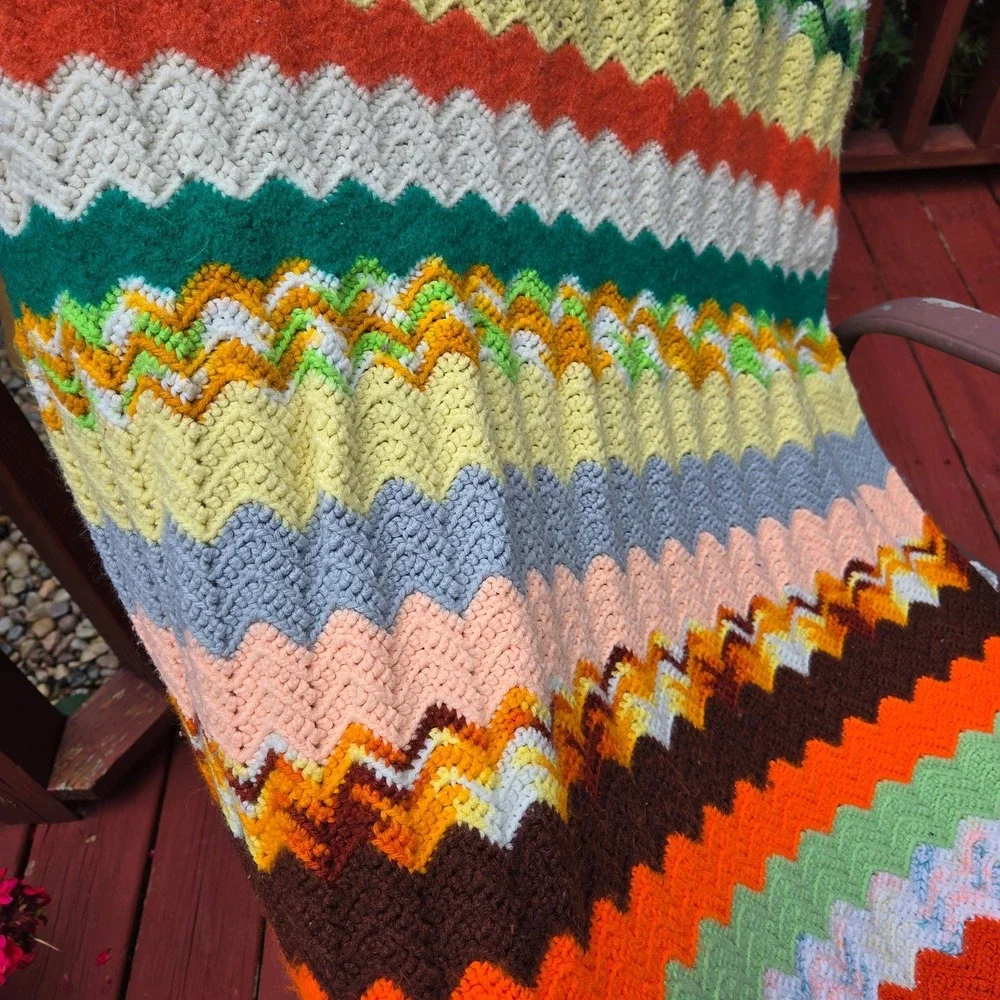 Vintage Stripe Afghan/Lap Blanket Granny Core Cottage Core